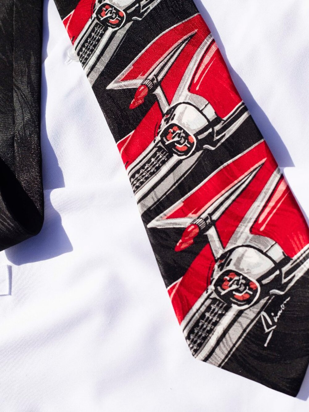 Vintage Ralph Marlin Necktie CADILLAC '59 FINS | Dennis Simon Art Mens Accessory